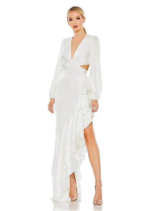 Mac Duggal Dresses & Skirts - NWT Mac Duggal 49524 White Cut Out Asymmetrical Ruffled Gown Dress Size 0